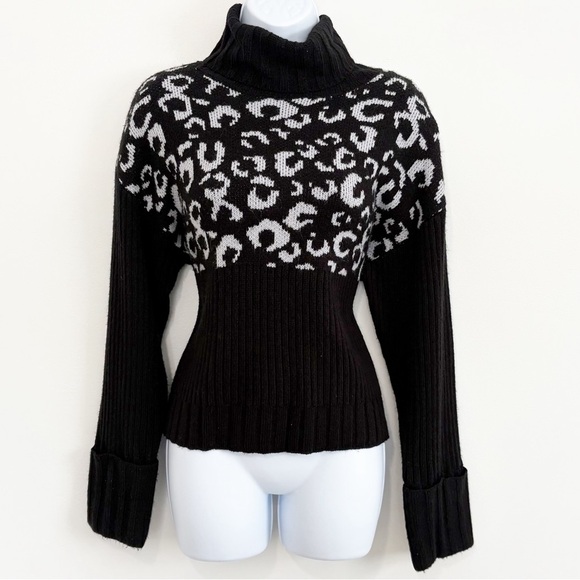 Nine West Sweaters - NINE WEST Cheetah Print Cowl Neck Pullover Sweater Black and White Medium